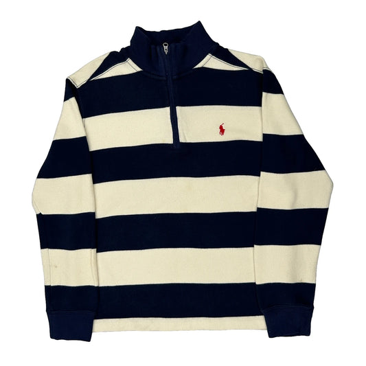 Age 10-12 Polo By Ralph Lauren Striped Rugby Shirt - Medium Cream Cotton