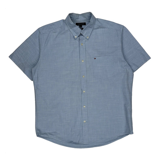 Vintage Tommy Hilfiger Short Sleeve Shirt - Large Blue Cotton