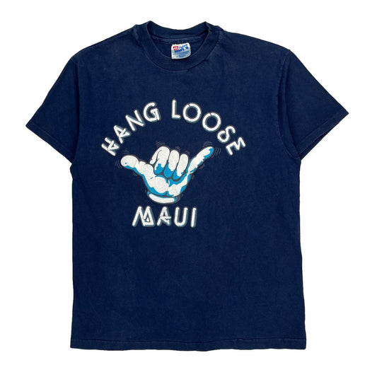 Hang Loose Maui Hanes Single Stitch T-Shirt - Medium Blue Cotton