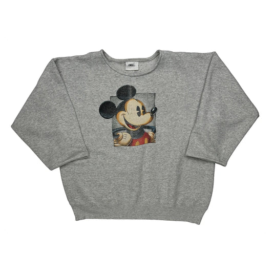 Vintage Mickey Mouse Disney Cartoon Sweatshirt - Large Grey Cotton