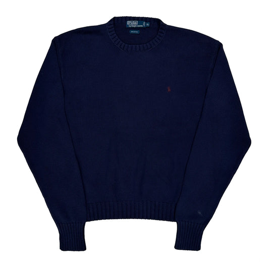 Vintage Polo By Ralph Lauren Chunky Knit Jumper - XL Navy Cotton