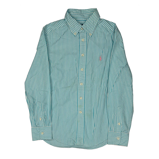 Age 7-8 Ralph Lauren Striped Shirt - Small Blue Cotton