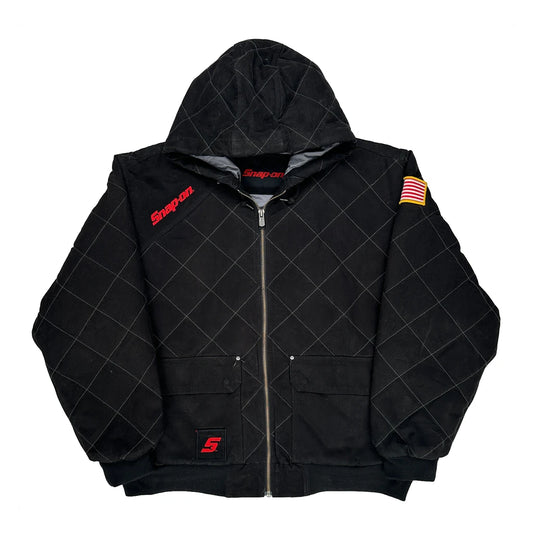 American Flag Patch Snap On Workwear Jacket - XL Black Polyester