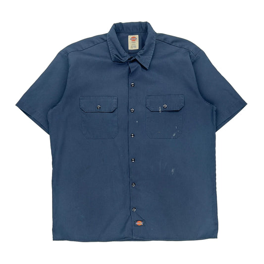 Dickies Short Sleeve Shirt - Large Blue Cotton Blend
