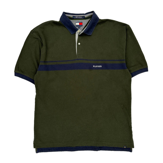 Tommy Hilfiger Striped Polo Shirt - 2XL Green Cotton