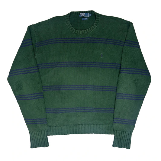 Polo By Ralph Lauren Striped Jumper - XL Green Cotton