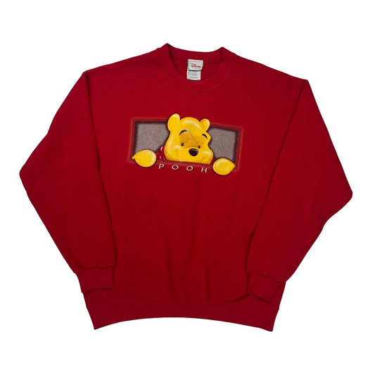 Winnie The Pooh Disney Cartoon Sweatshirt - Large Red Cotton Blend