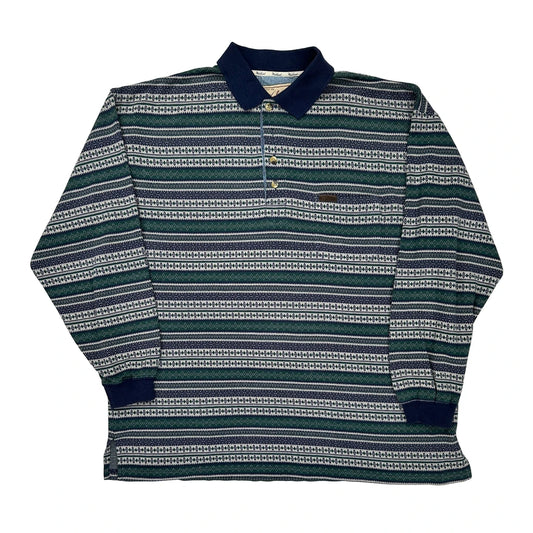 Woolrich Striped Long Sleeve Polo Shirt - XL Multicoloured Cotton Blend