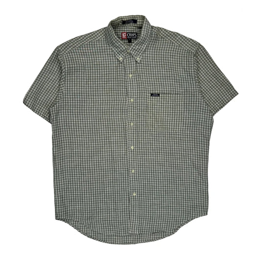 Chaps Ralph Lauren Checked Short Sleeve Shirt - Large Green Linen Blend