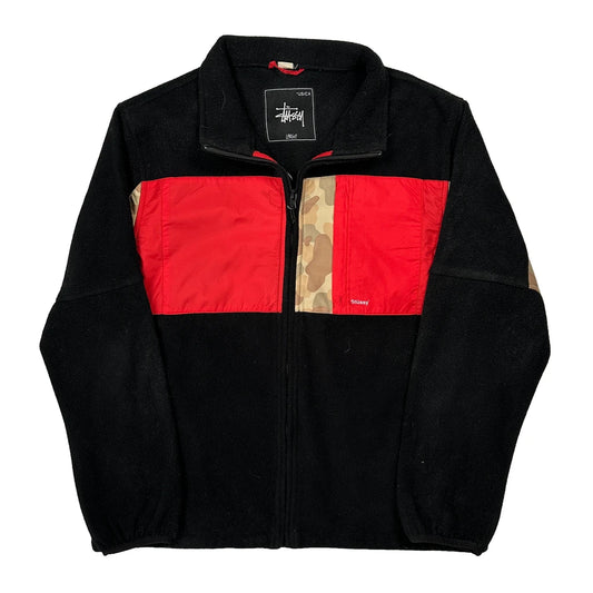 Stussy Camo Zip Up Fleece Jacket - Large Black Polyester