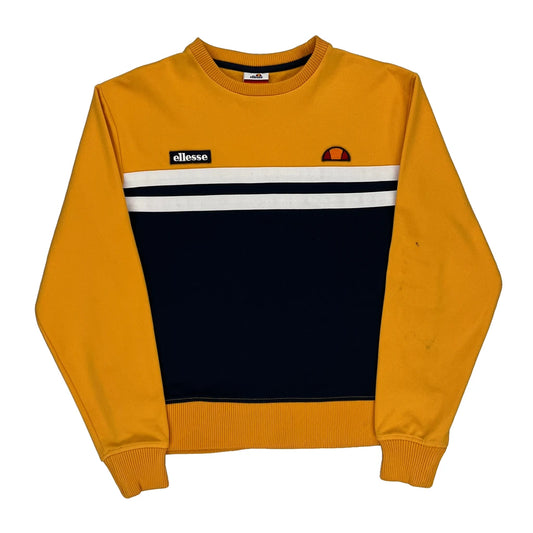 Ellesse Striped Sweatshirt - Small Yellow Cotton Blend