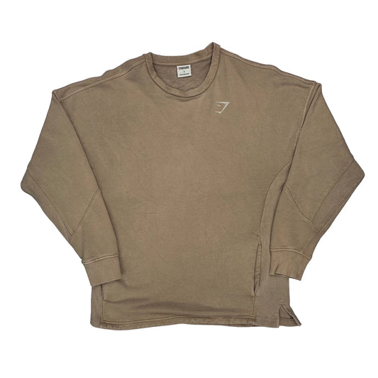 Gym Shark Sweatshirt - Small Beige Cotton