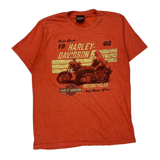 Carolina Coast Harley Davidson Graphic T-Shirt - Large Orange Cotton