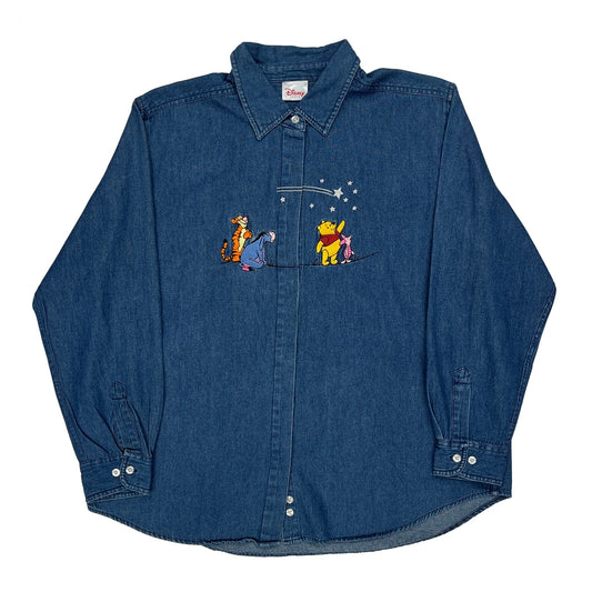 Winnie The Pooh Characters Disney Cartoon Denim Shirt - 2XL Blue Denim