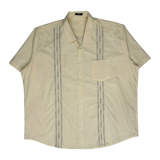80S Coofandy Striped Short Sleeve Shirt - XL Cream Linen