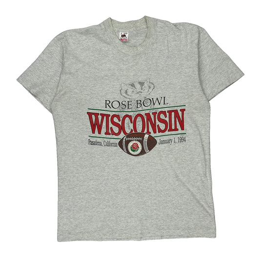 Wisconsin Fruit Of The Loom Single Stitch T-Shirt - Large Grey Cotton