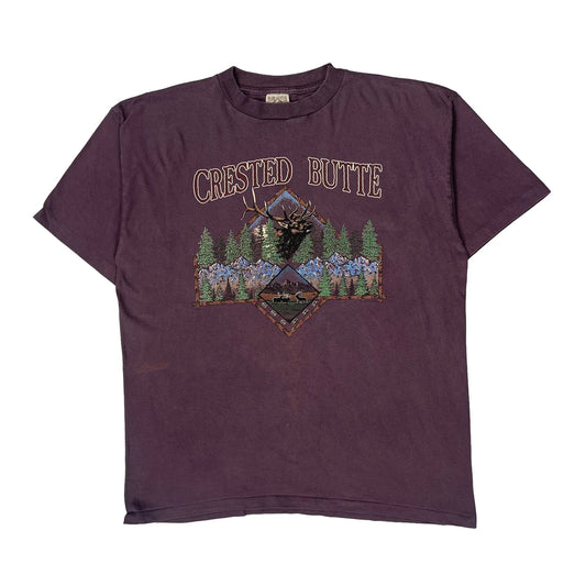 Made In USA Prairie Mountain Crested Butte Graphic T-Shirt - XL Purple Cotton