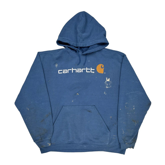 Carhartt Spellout Hoodie - 2XL Blue Cotton Blend