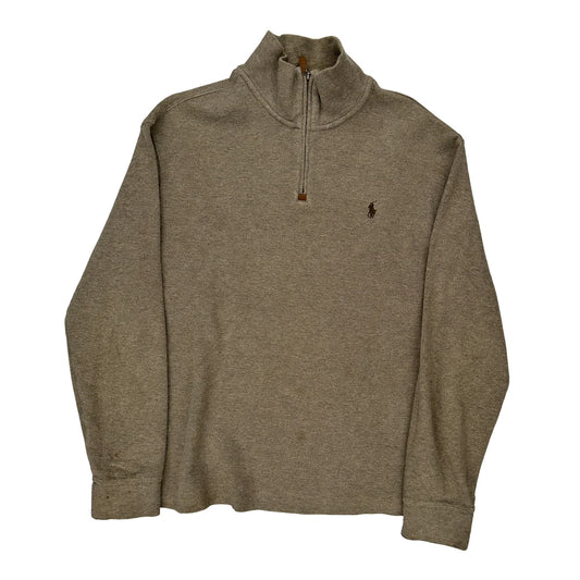 Polo By Ralph Lauren 1/4 Zip - Large Brown Cotton