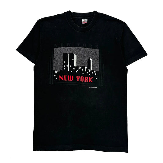 New York Skyline Fruit Of The Loom Single Stitch T-Shirt - Large Black Cotton
