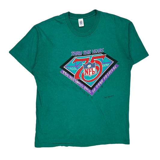 Made In USA Single Stitch Hall Of Fame Festival Logo 7 Nfl T-Shirt - 2XL Green Cotton