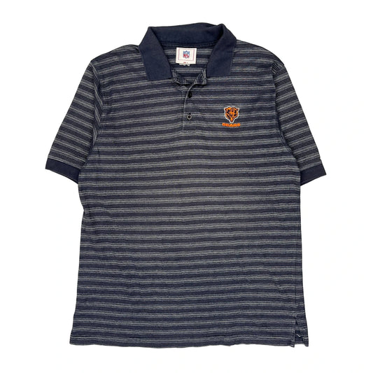 Chicago Bears Nfl Striped Polo Shirt - Large Navy Cotton Blend