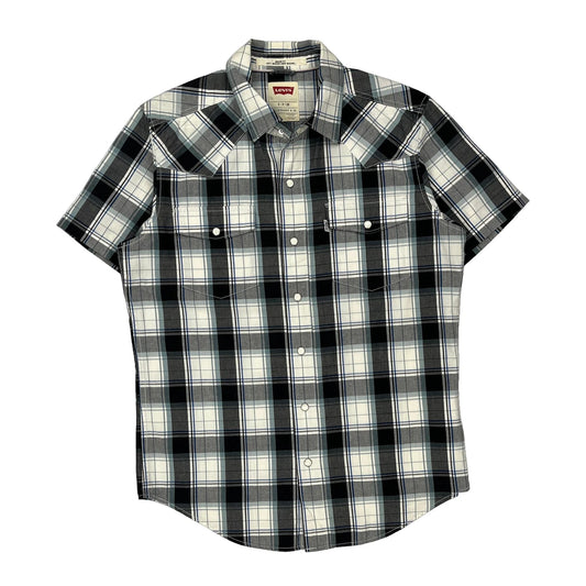 Levis Checked Short Sleeve Shirt - Small Black & White Cotton