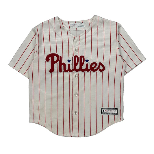Age 7 Phillies Majestic Mlb Jersey - Large White Polyester