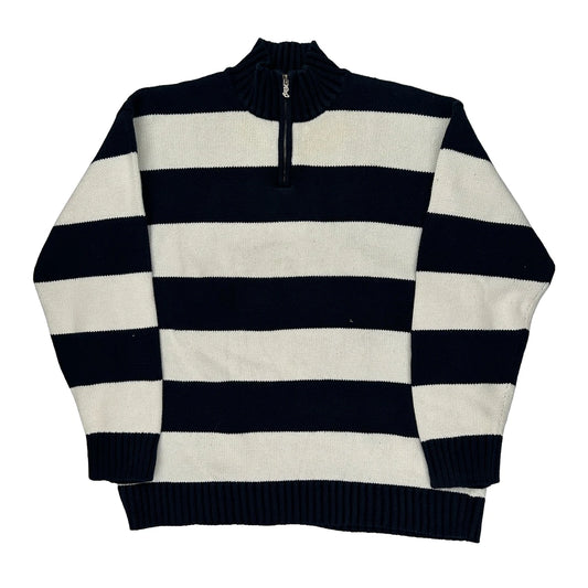 Ralph Lauren Striped 1/4 Zip - Small Black & White Cotton
