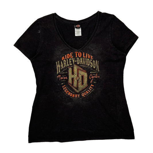 Ride To Live Harley Davidson Graphic T-Shirt - XL Black Cotton