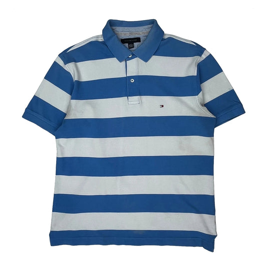 Tommy Hilfiger Striped Polo Shirt - Large Blue Cotton