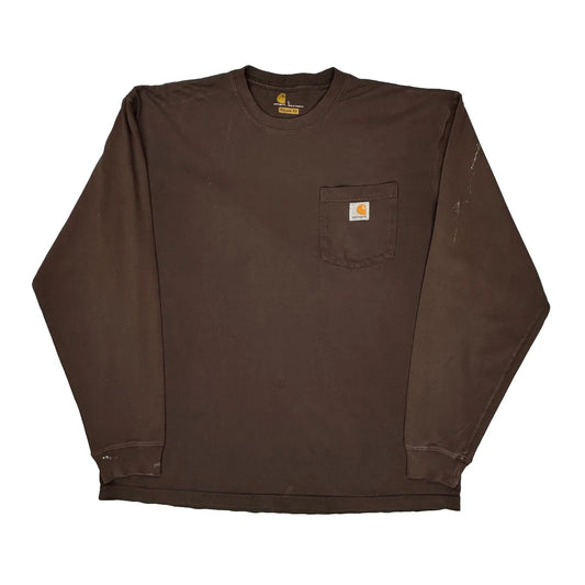Carhartt Long Sleeve T-Shirt - Large Brown Cotton