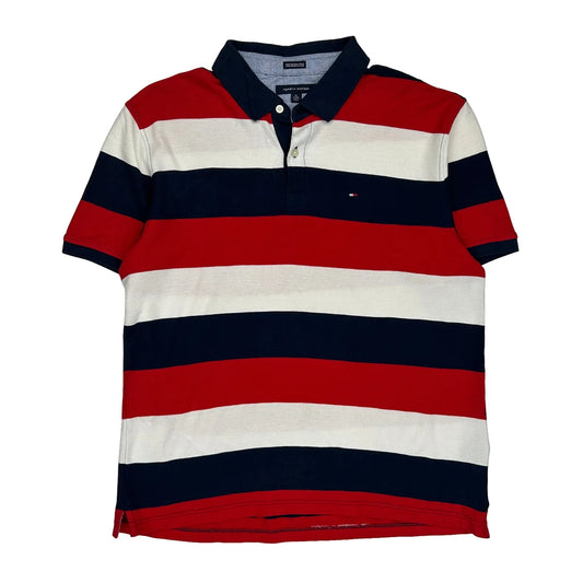 Vintage Tommy Hilfiger Striped Polo Shirt - XL Red Cotton