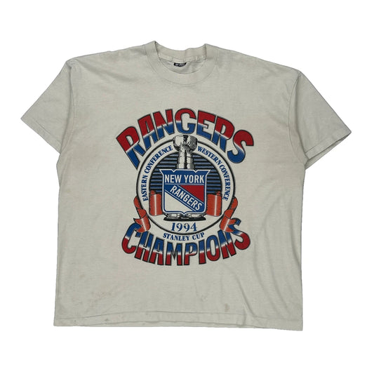 New York Rangers Fruit Of The Loom Single Stitch T-Shirt - 2XL White Cotton Blend