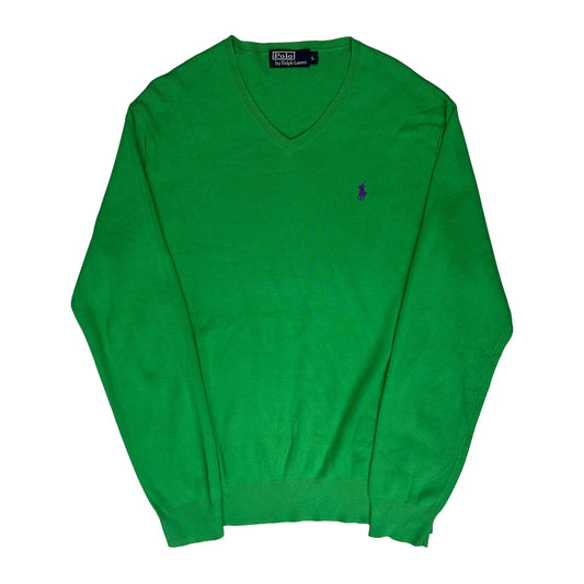 Polo By Ralph Lauren V-Neck Jumper - Large Green Knitted