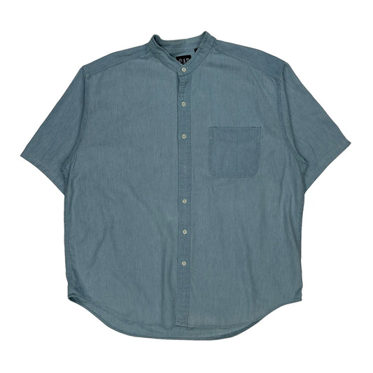 Gap Collarless Shirt - Large Blue Cotton