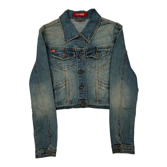 Yes Miss Cropped Denim Jacket - Medium Light Wash Denim