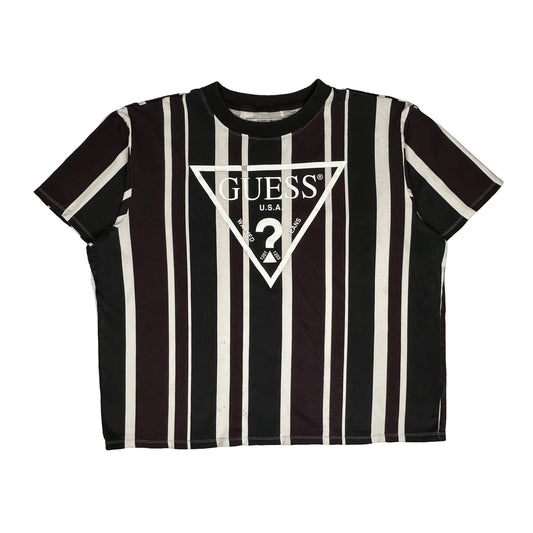 Vintage Guess Striped T-Shirt - XL Black & White Cotton