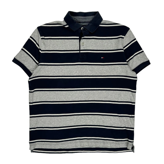 Tommy Hilfiger Striped Polo Shirt - Small Grey Cotton