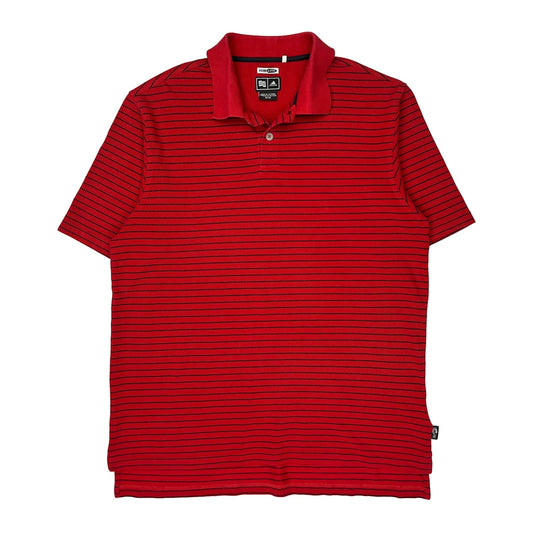 Adidas Striped Polo Shirt - Medium Red Polyester