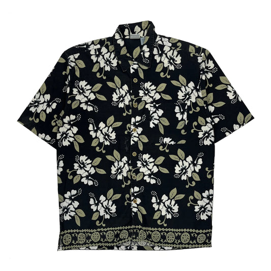 Vintage Ocean Pacific Floral Hawaiian Shirt - Large Black Cotton