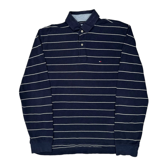 Tommy Hilfiger Striped Polo Shirt - Large Navy Cotton