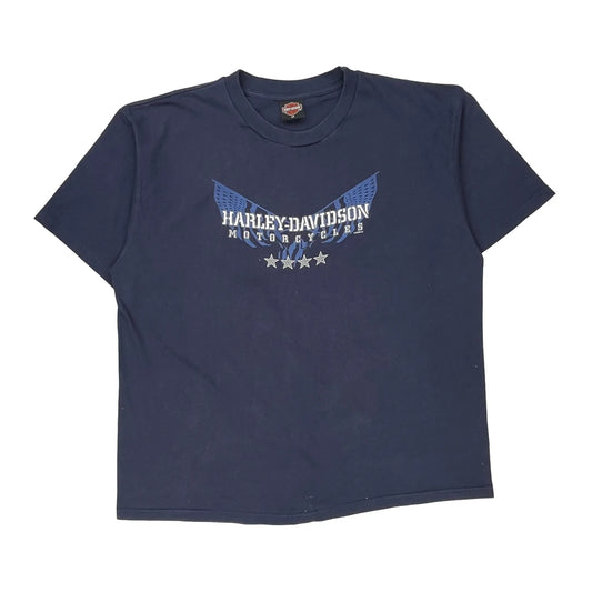 Harley Davidson Graphic T-Shirt - 2XL Blue Cotton