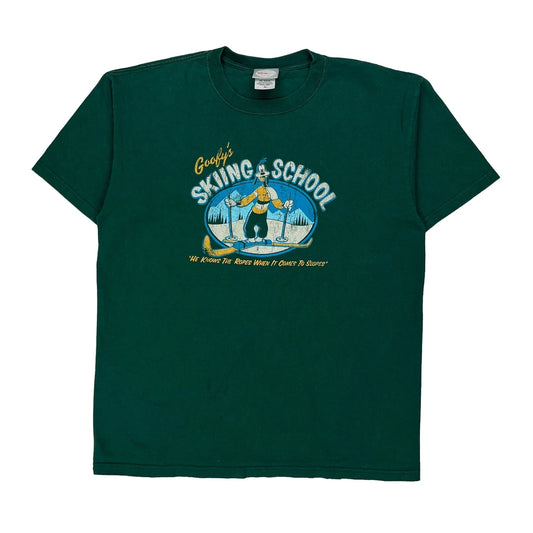 Goofy'S Skiing School Disney Cartoon T-Shirt - Large Green Cotton