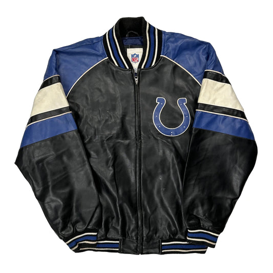 Vintage Colts Nfl Football Leather Jacket - Large Black Leather