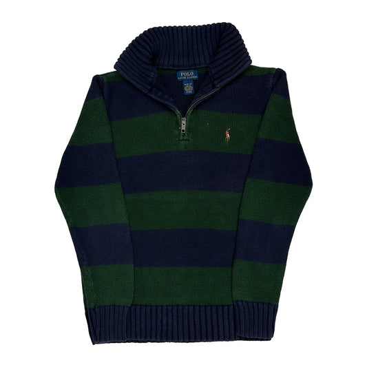 Age 10-12 Polo By Ralph Lauren Striped 1/4 Zip - Medium Green Cotton