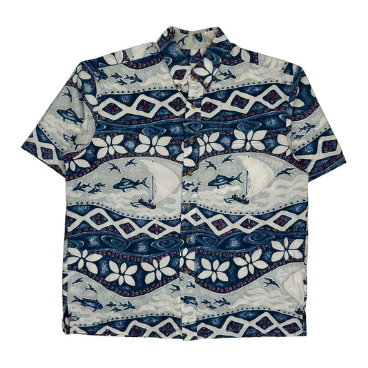 Kahala Hawaiian Shirt - Large Blue Cotton