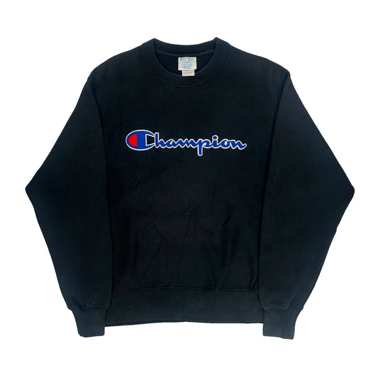 Reverse Weave Champion Spellout Sweatshirt - Large Black Cotton Blend
