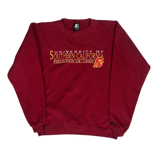 Made In USA, University Of Southern California Starter College Sweatshirt - Medium Red Cotton