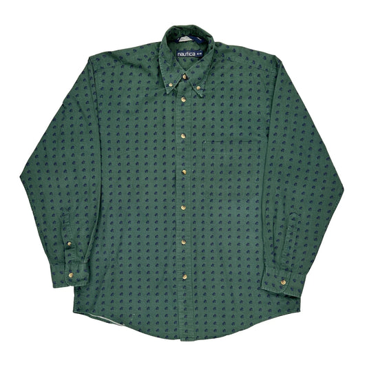 Nautica Patterned Shirt - Medium Green Cotton